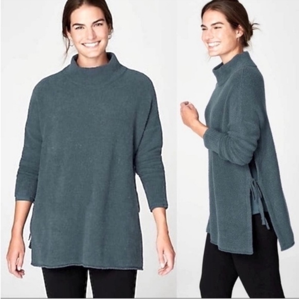 J. Jill Pure Jill - Ocean Teal Mock Neck Boucle Side Tie Tunic Sweater XS / S
